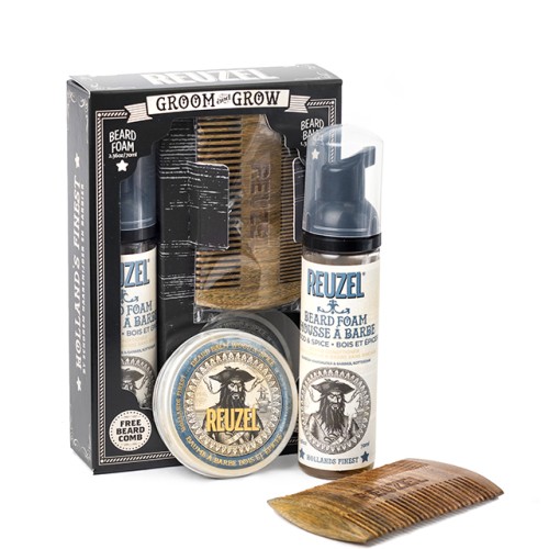 Набор для бороды Reuzel Groom and Grow Box: бальзам, пена и расческа 